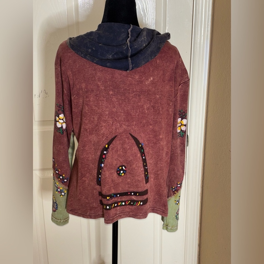 Rising International Boho Patchwork Hippie Zip Up Hoodie Jacket Nepal Size L​​ - Picture 3 of 10